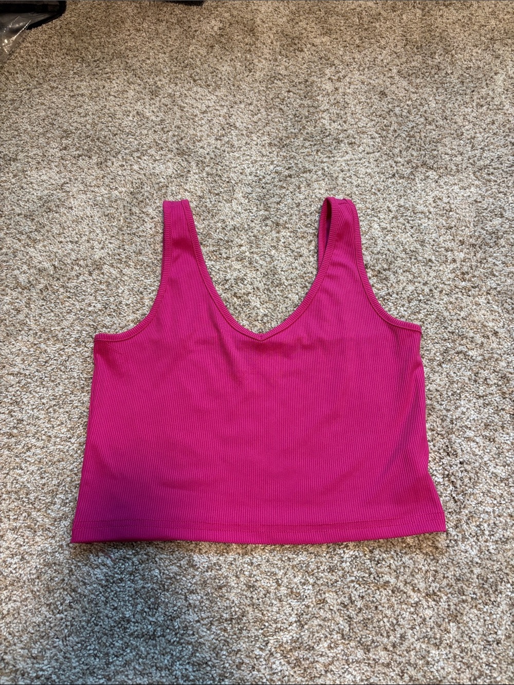 Women’s Ribbed Hot Pink V-Neck Crop Tank Top - Pink